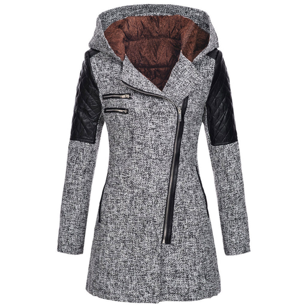 Brechtien - Manteau femme à capuche avec zip asymétrique et manches matelassées
