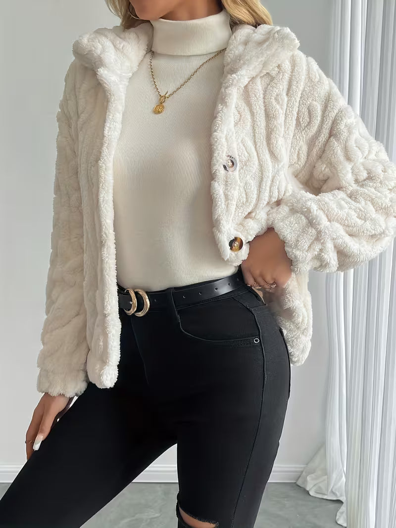 Nelle - Veste teddy femme texturée à boutons