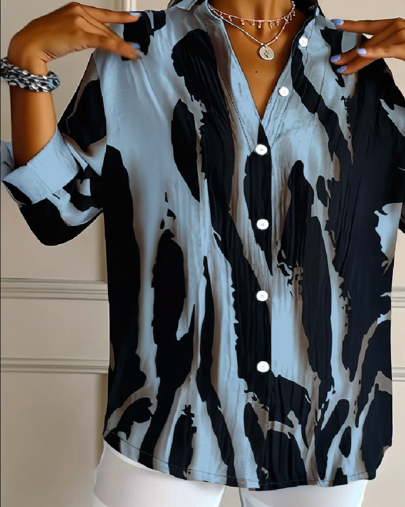 Telyra™ - Blouse Col Montant Imprimé Irrégulier