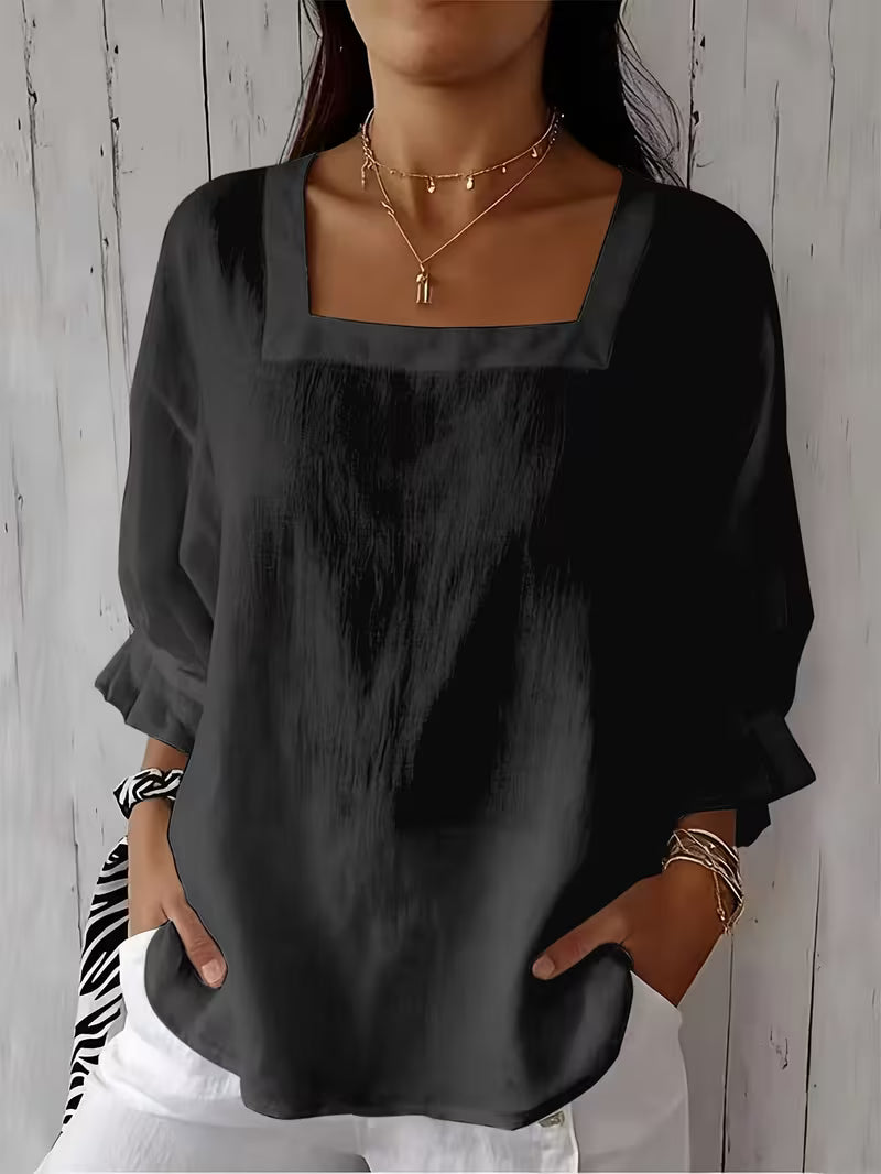 Renske - Blouse femme à col carré et manches longues