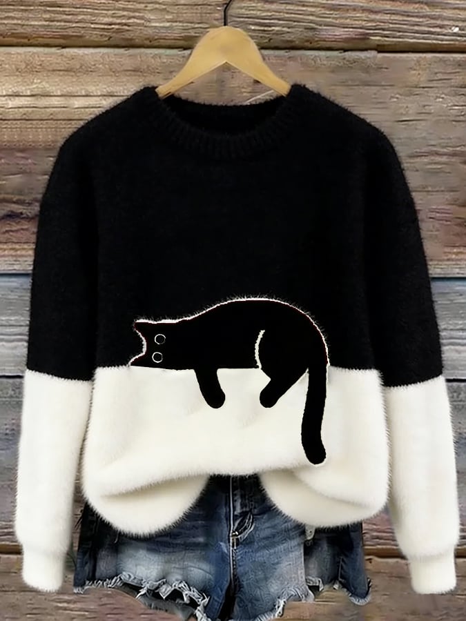 Lunivienne - Pull Doux Motif Chat