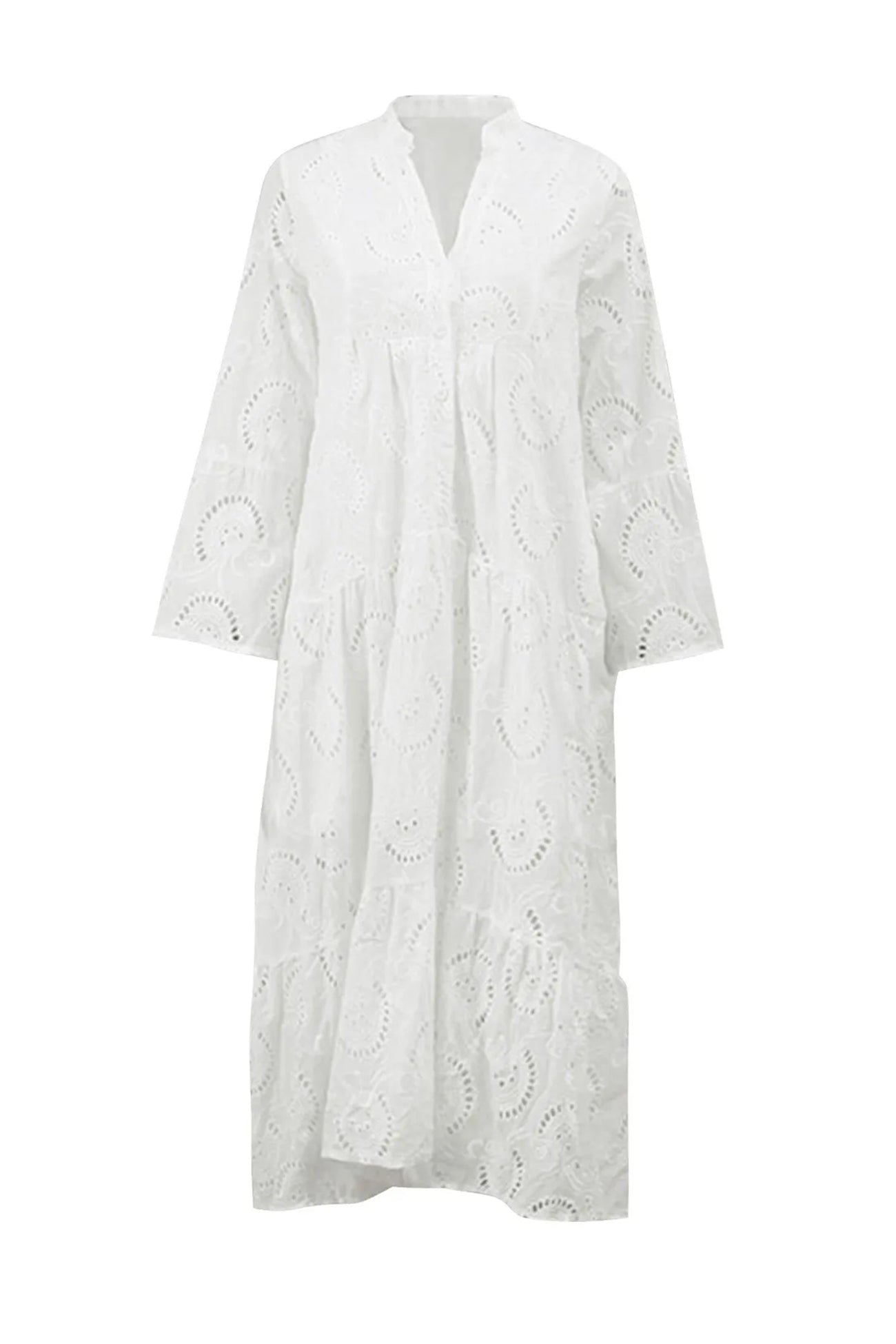 Noa™ - Robe en coton avec manches brodées et col en V