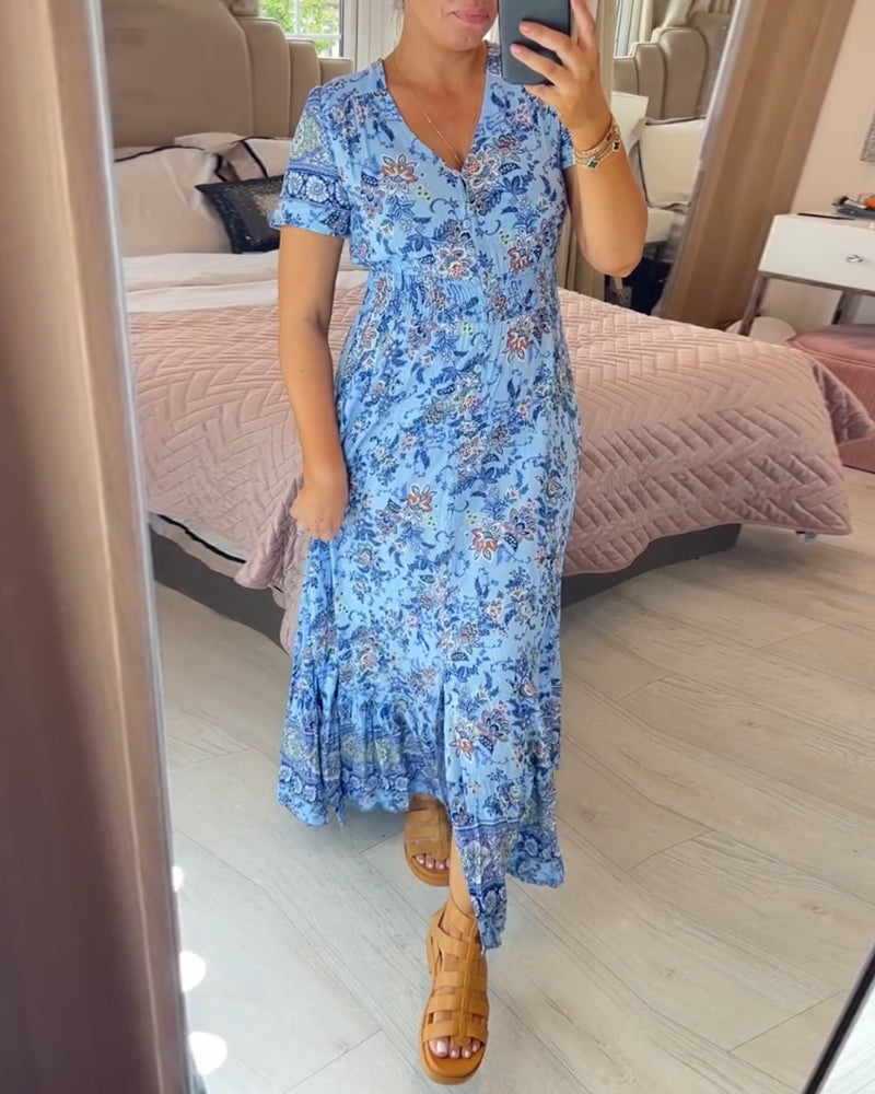 Denise™ - Robe Maxi à Imprimé Floral et Décolleté en V