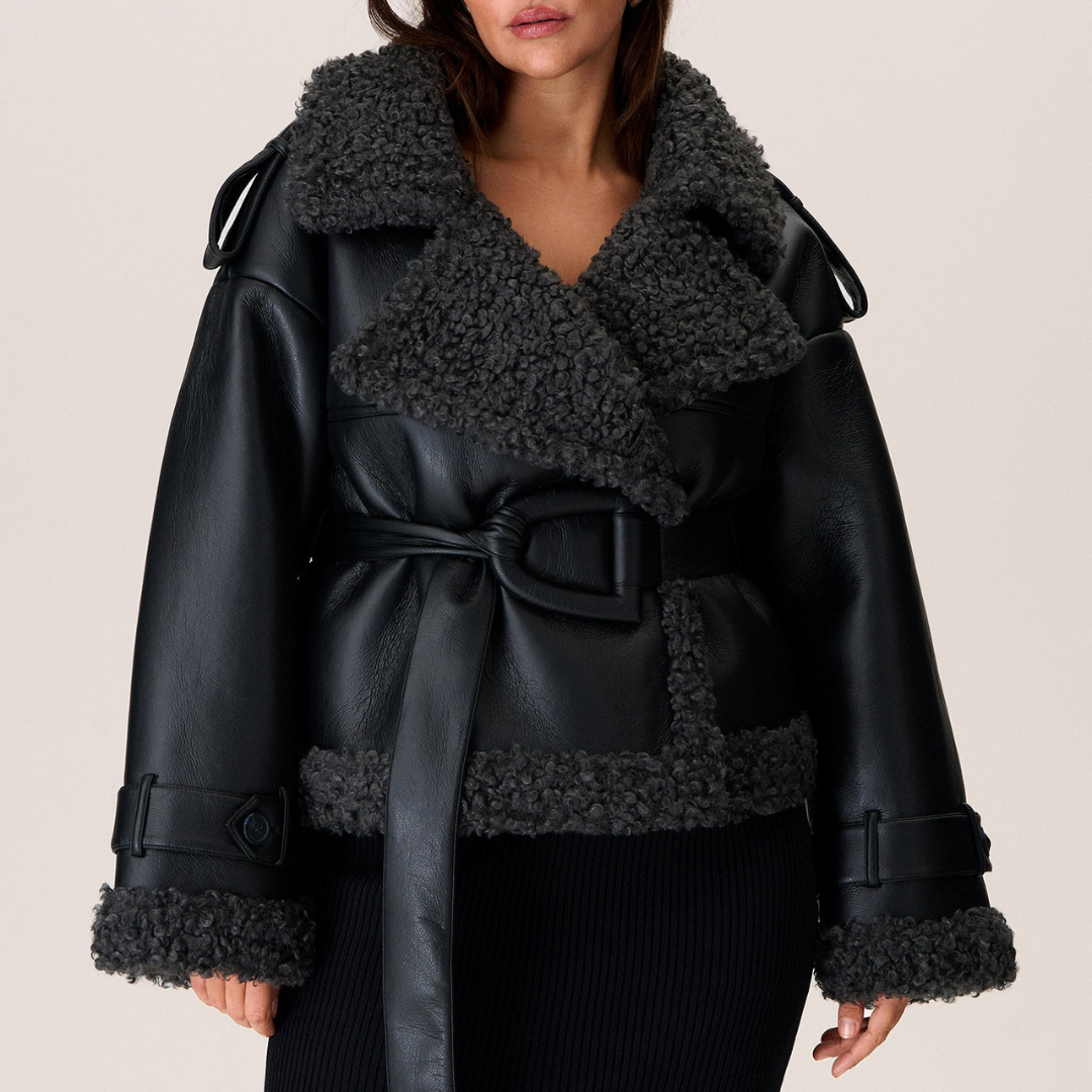 Dorelya - Manteau Shearling Ceinturé Élégance Hivernale