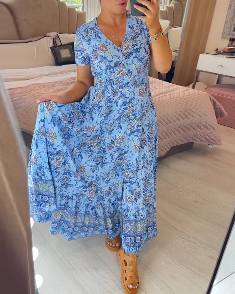 Denise™ - Robe Maxi à Imprimé Floral et Décolleté en V