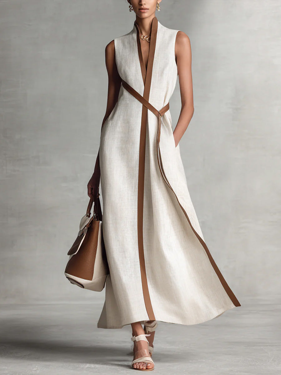 Azyra™ - Robe Longue Femme Fluide Sans Manches Coupe Élégante Taille Croisée
