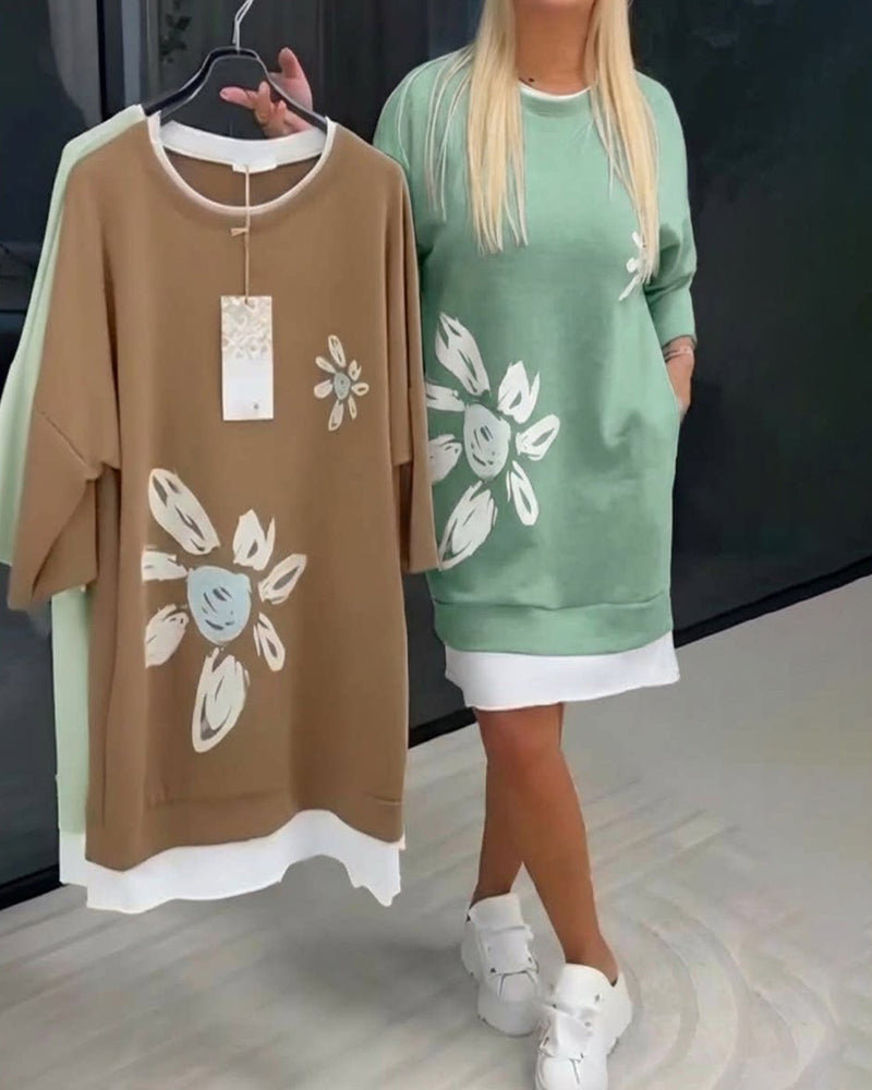 Ravessa™ - Robe Décontractée Style Sweat À Motif Floral