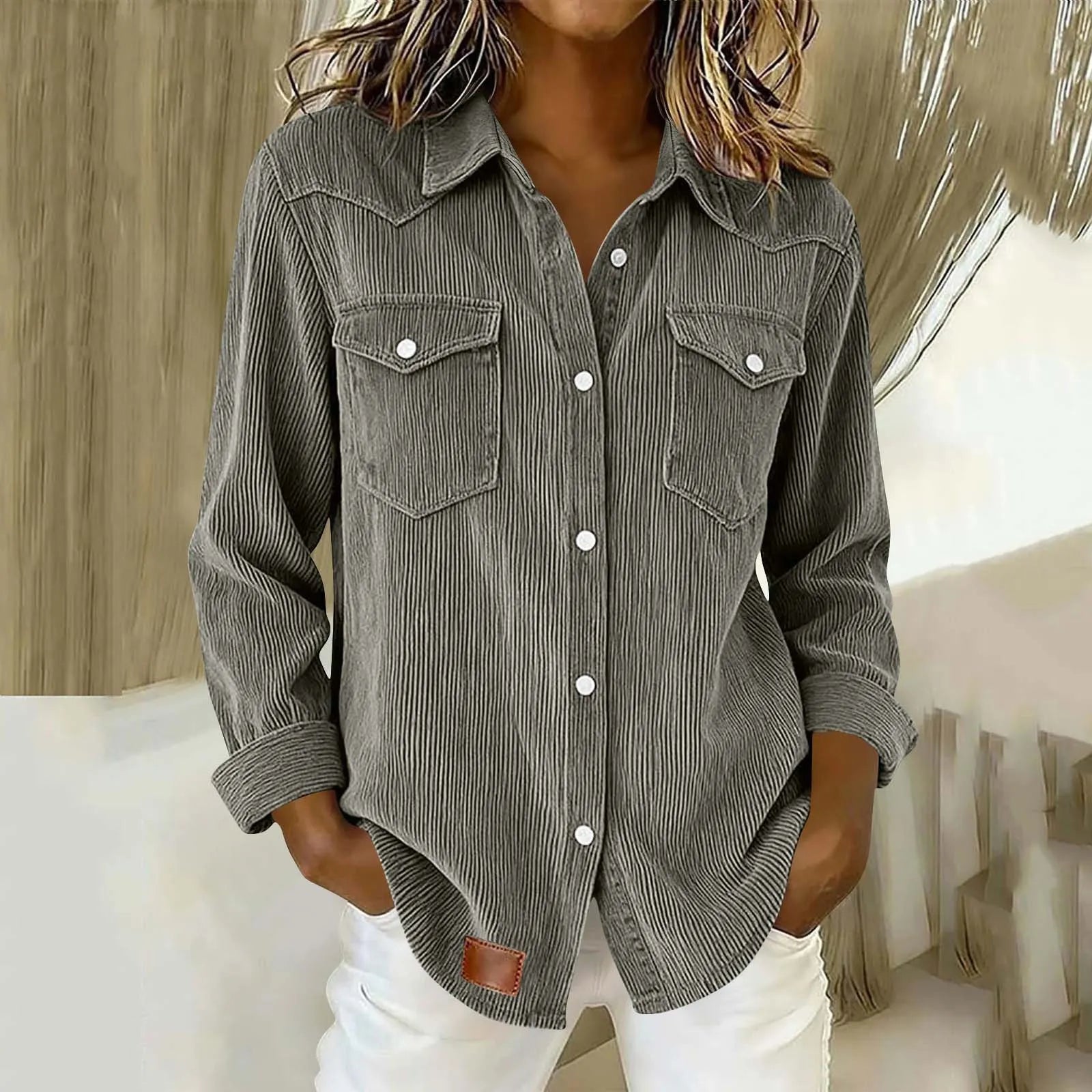Sigrid - Chemise femme rayée boutonnée avec poches