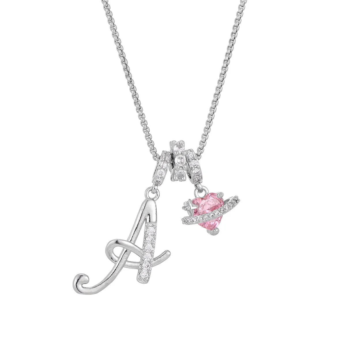 Carmelle™ - Collier Initiale Avec Cœur Rose Brillant