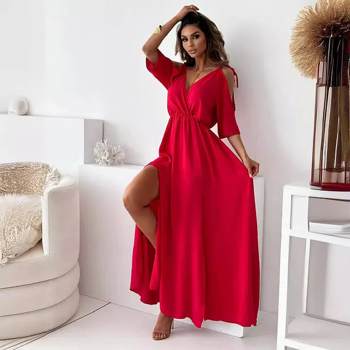 Rovenza™ - Robe maxi femme épaules dénudées avec fente élégante