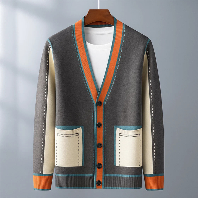 Norbert™ - Gilet Tricoté Col V À Détails Contrastés