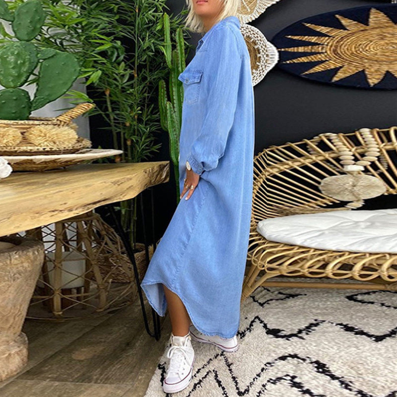 Terenza™ - Robe maxi à manches longues en denim