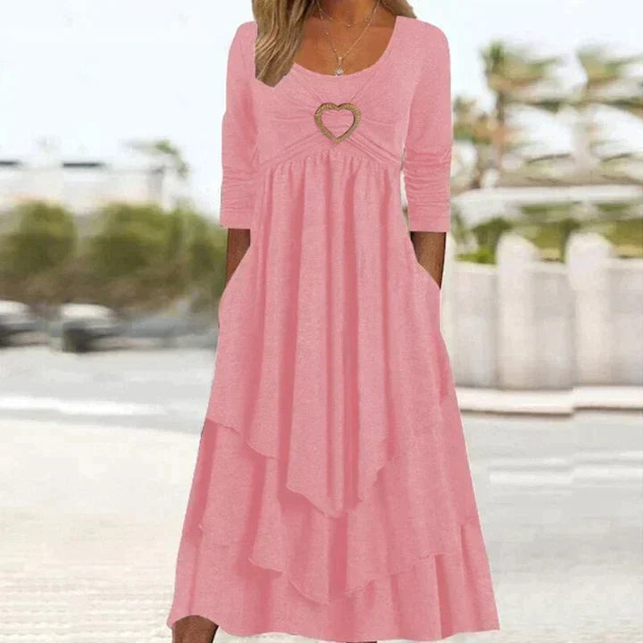 Joline - Robe midi femme superposée avec détail cœur