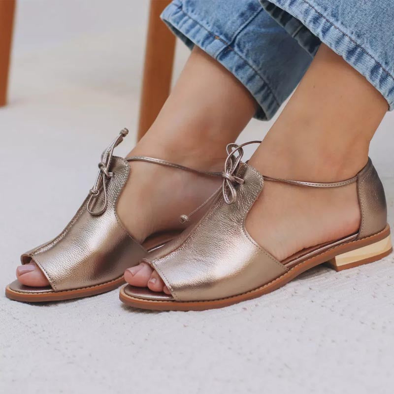 Isleen - Sandales femme métalliques à lacets ajustables
