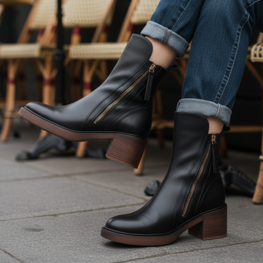 Helara™ - Bottes en Cuir Noires Élégantes et Confortables