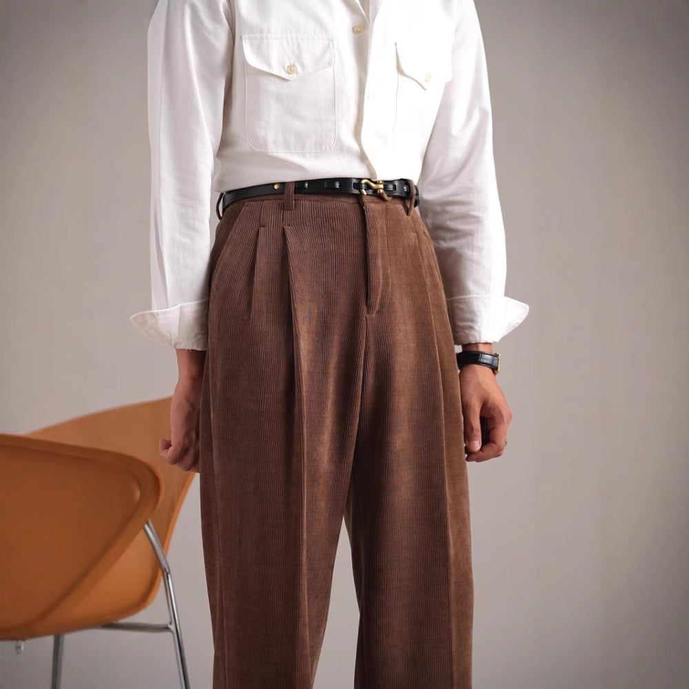 Rayin - Pantalon taille haute en velours côtelé