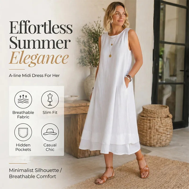 Riselia - Robe midi femme sans manches fluide à volants