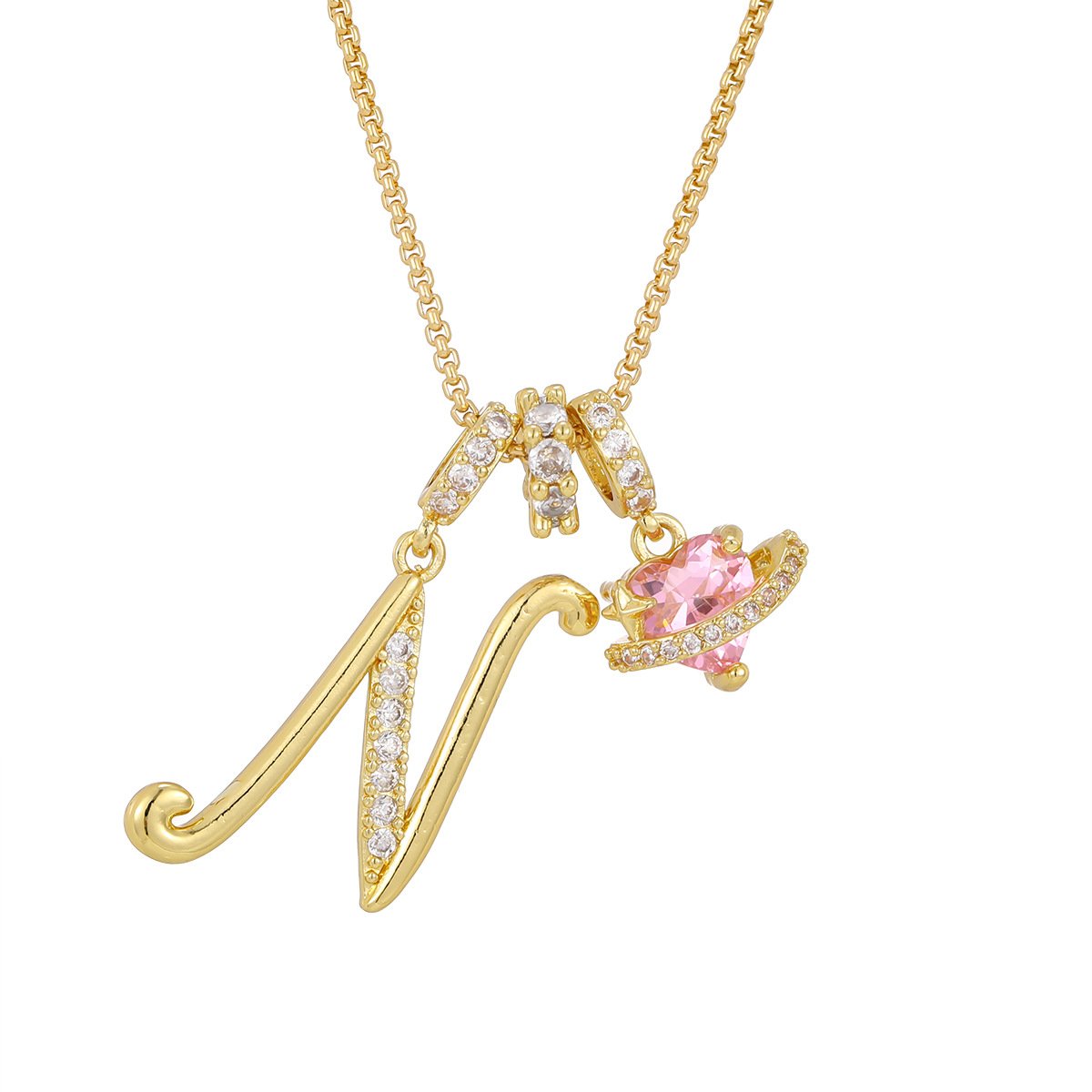 Carmelle™ - Collier Initiale Avec Cœur Rose Brillant