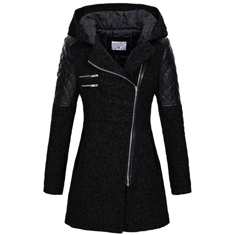 Brechtien - Manteau femme à capuche avec zip asymétrique et manches matelassées