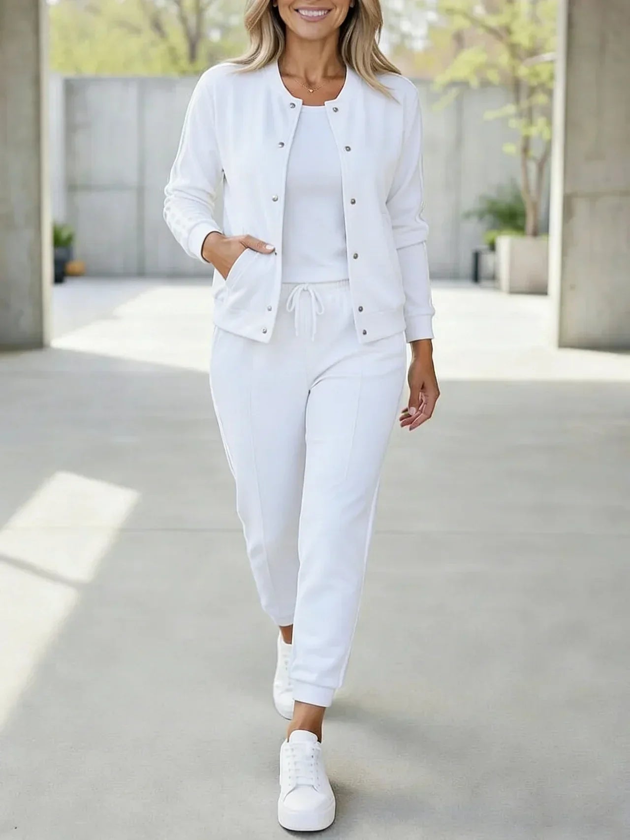 Quenith™ - Ensemble Femme 3 Pièces Sport Chic Veste Pantalon Rayures Élégantes