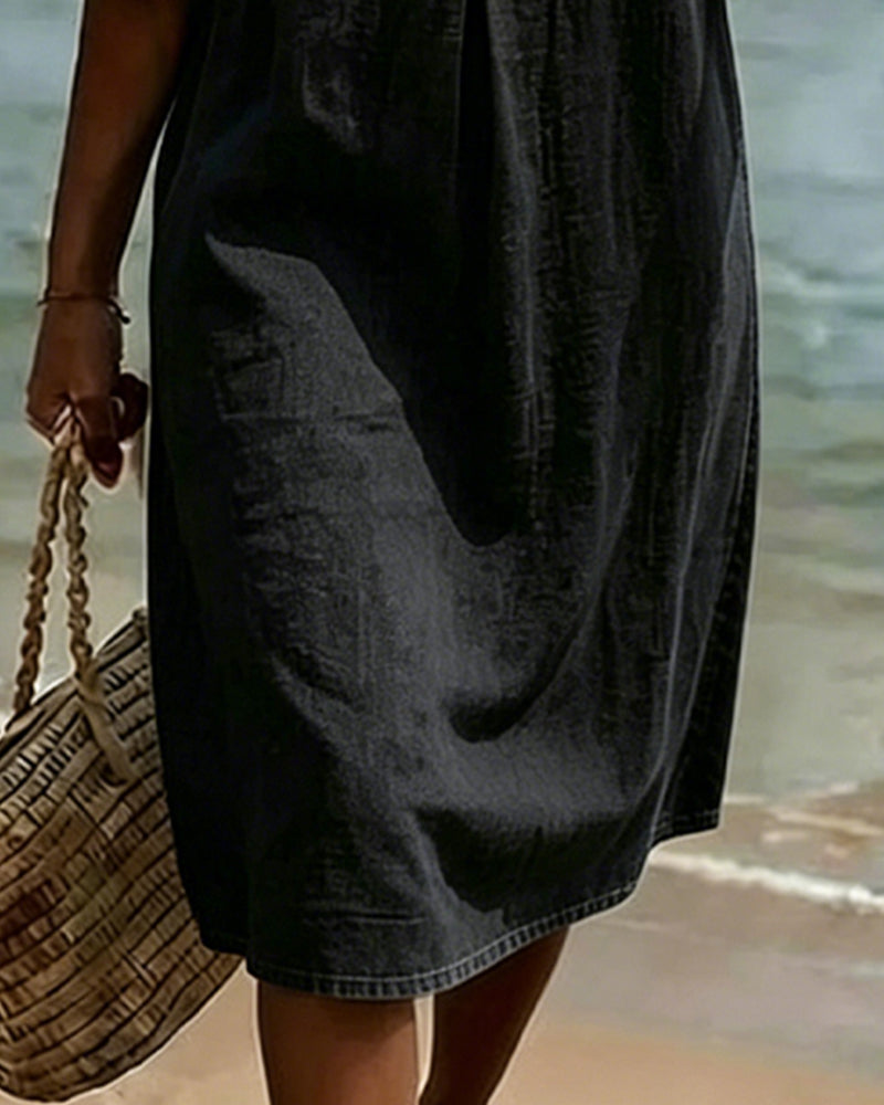 Fynorae™ - Robe femme en jean manches volants coupe fluide été plage