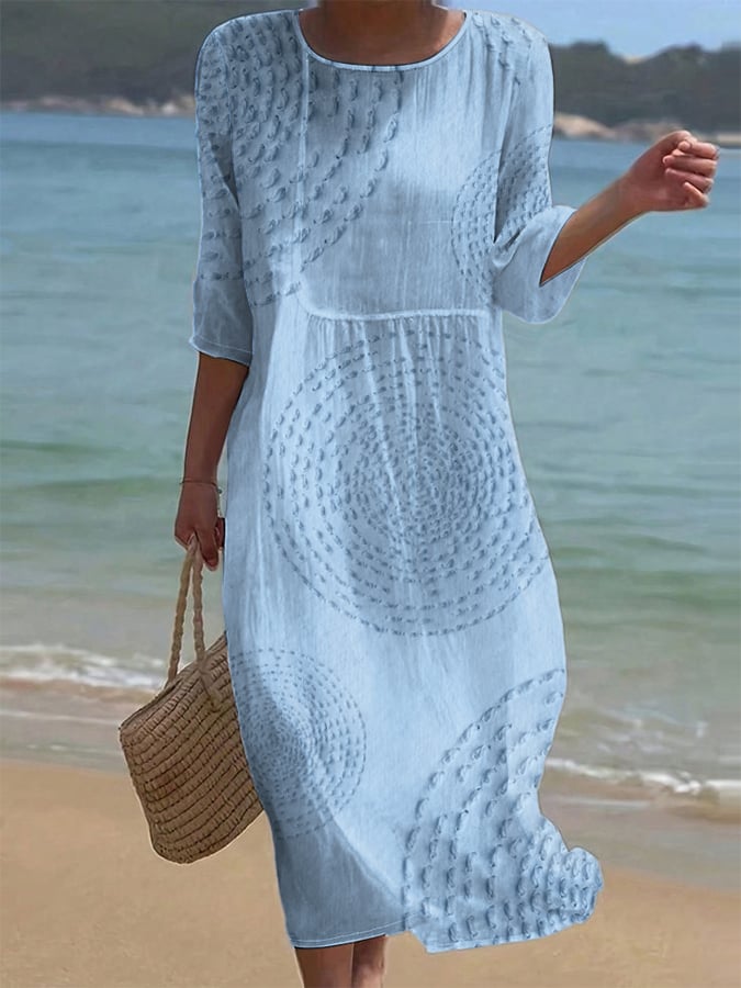 Pavessa™ - Robe Midi Fluide En Coton Et Lin À Motif Texturé