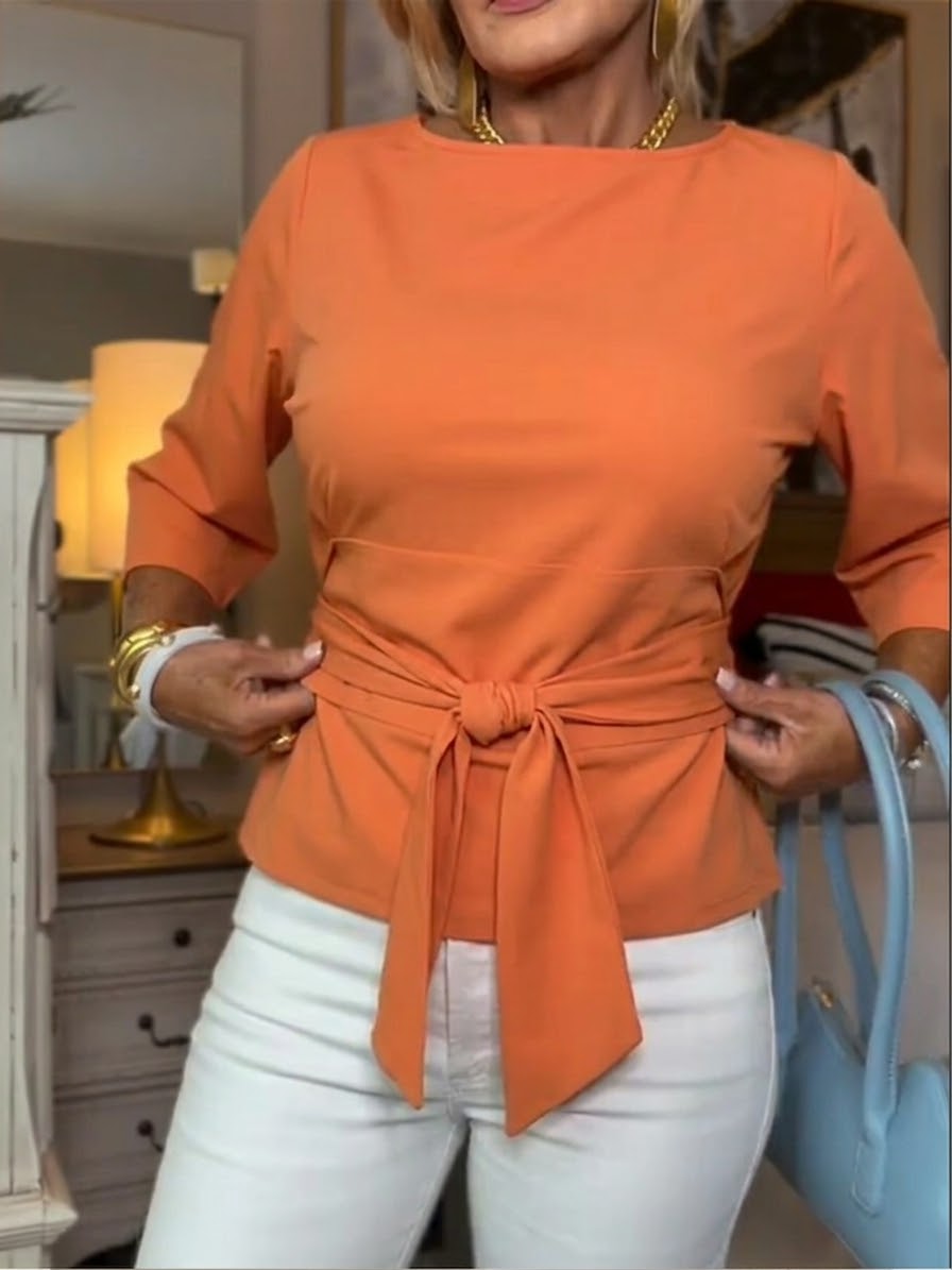 Lethira™ - Top Femme Coton Coupe Ample avec Nœud Ajustable