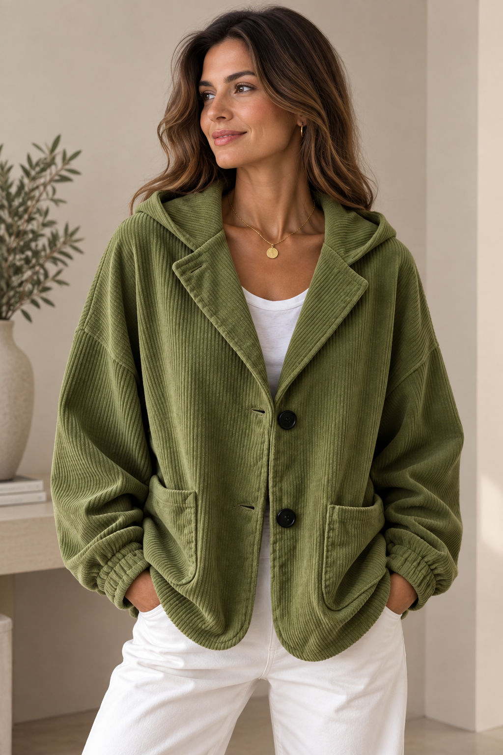 Berber - Veste femme oversize effet velours côtelé avec capuche