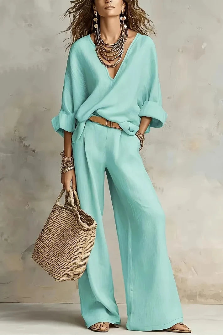 Annemarie - Ensemble femme col V avec pantalon large