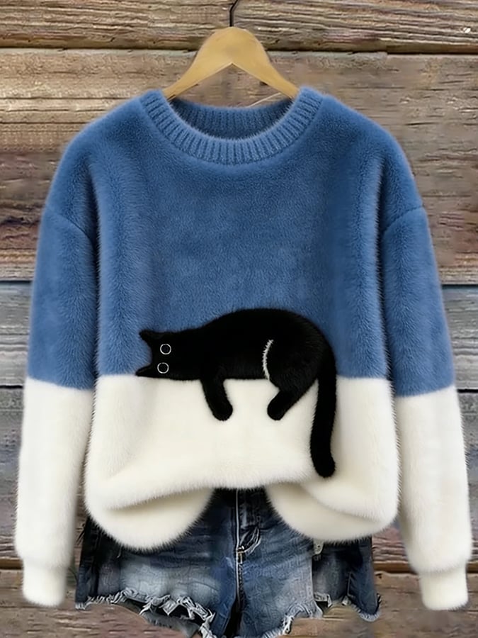 Lunivienne - Pull Doux Motif Chat