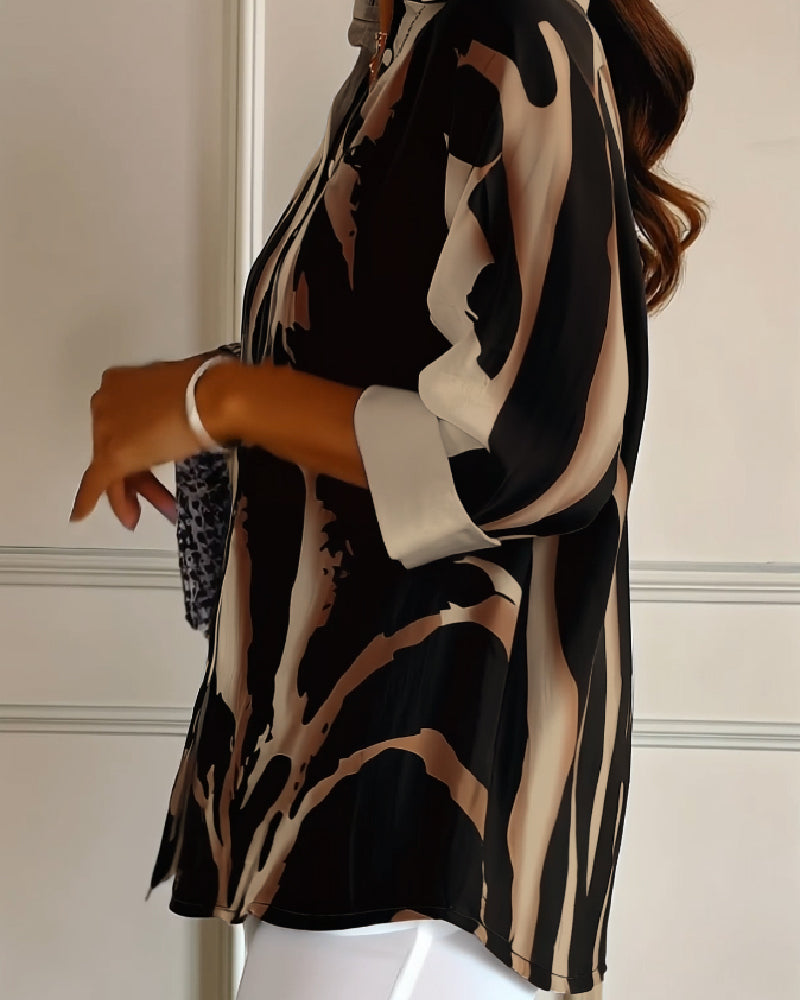 Telyra™ - Blouse Col Montant Imprimé Irrégulier
