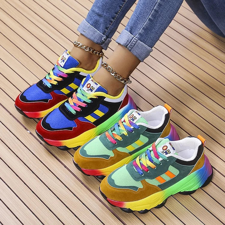 Ninthe - Baskets confortables femme multicolores à bout large