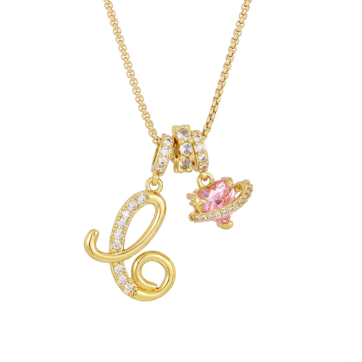 Carmelle™ - Collier Initiale Avec Cœur Rose Brillant