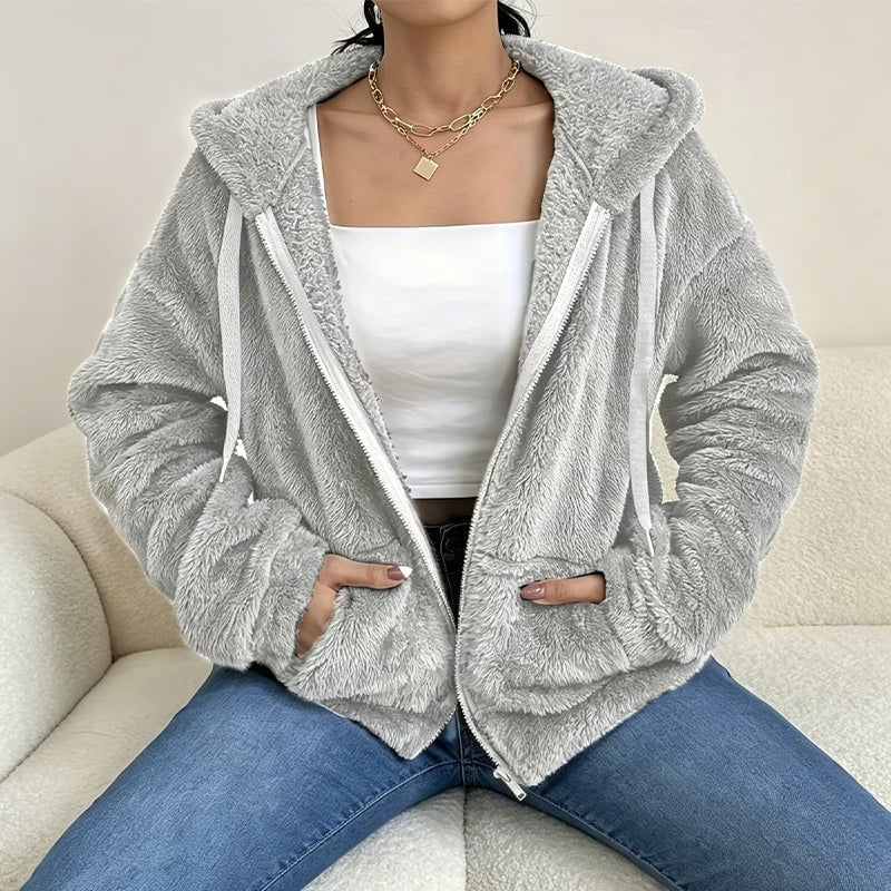 Klasina - Veste Douce à Capuche et Fermeture Éclair pour Femme