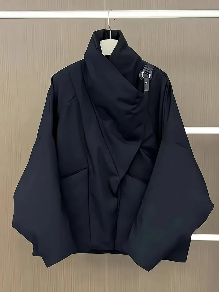 Marjole - Veste d'hiver femme à col drapé et coupe asymétrique