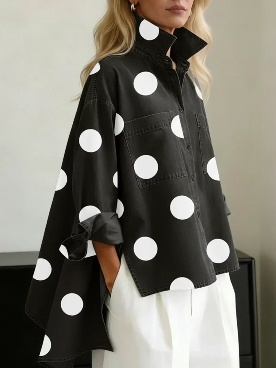 Aqira™ - Chemise Femme Pois Oversize Coupe Ample Col Structuré Moderne