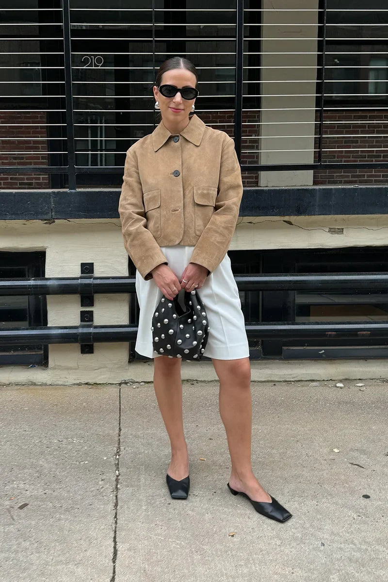 Aveline™ - Veste en Cuir Suédé avec Poches