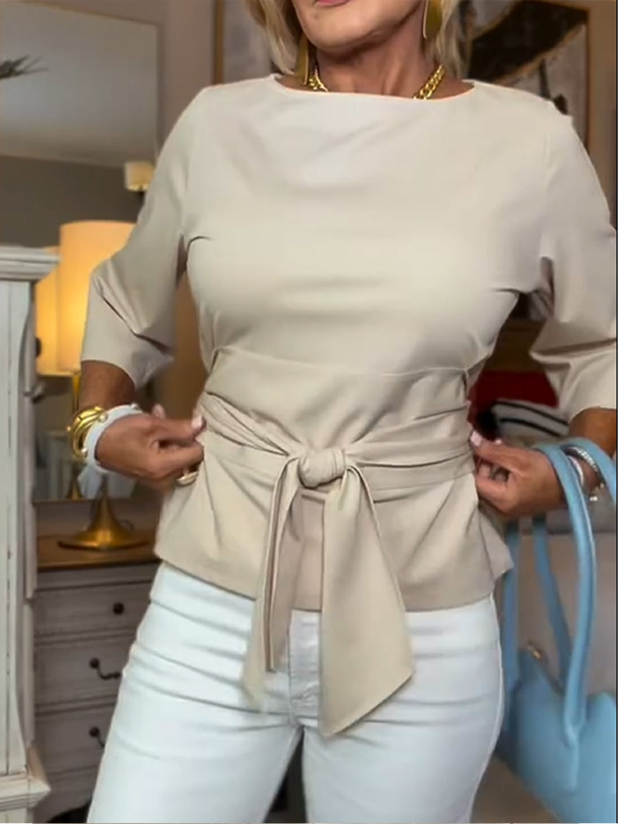 Lethira™ - Top Femme Coton Coupe Ample avec Nœud Ajustable