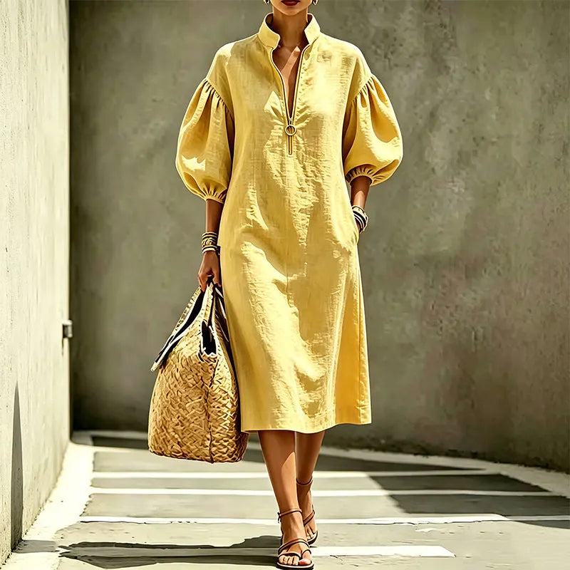Aislin - Robe femme à manches bouffantes avec col montant