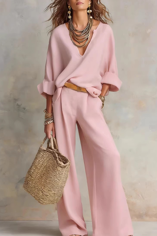 Annemarie - Ensemble femme col V avec pantalon large