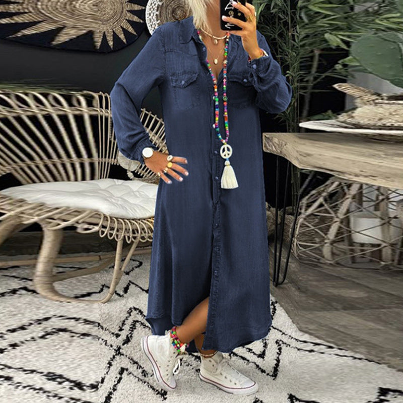 Terenza™ - Robe maxi à manches longues en denim