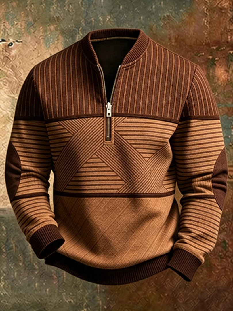 Nathan - Pull homme à col montant avec demi-zip graphique