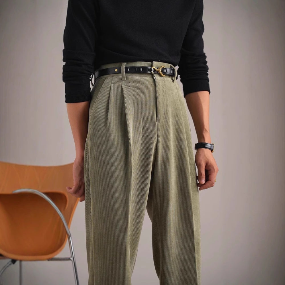 Rayin - Pantalon taille haute en velours côtelé