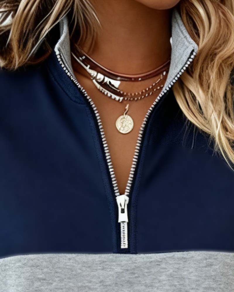 Dorinavelle - Sweat Colorblock Zippé au Confort Décontracté