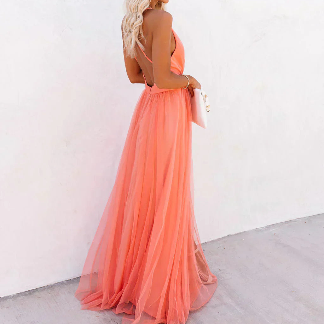Jaxira™ - Robe femme longue fluide col V dos nu coupe élégante soirée