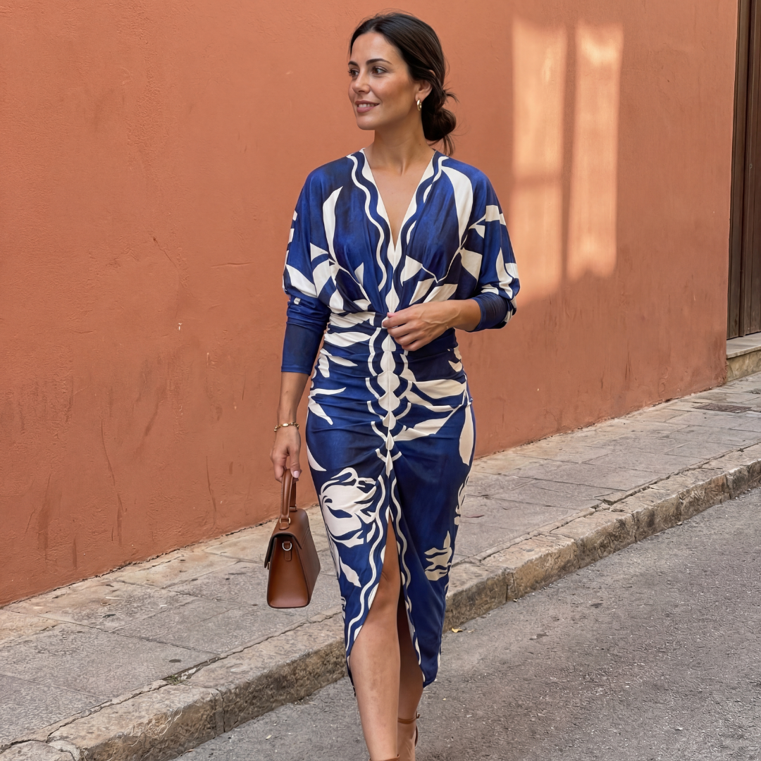 Isadora™ - Robe Maxi Femme Fluide Décolleté V Coupe Croisée Taille Ajustée Élégante