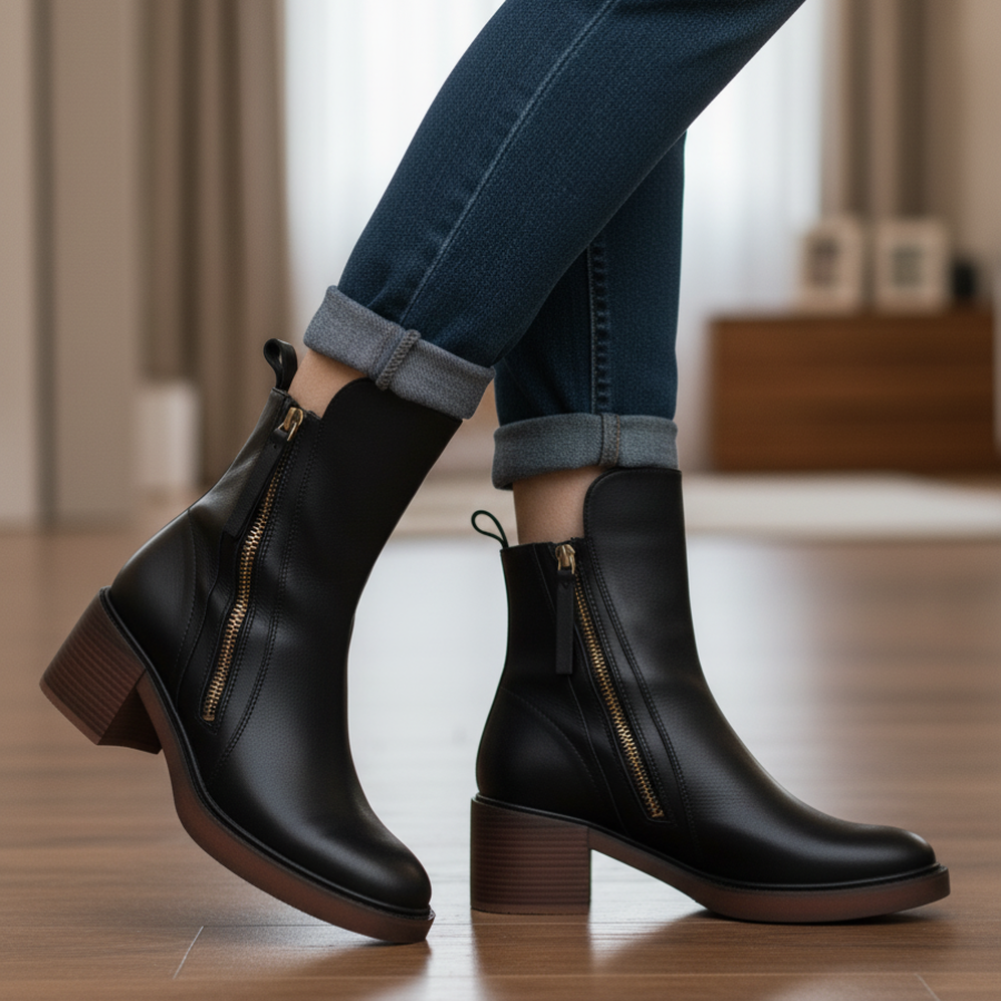 Helara™ - Bottes en Cuir Noires Élégantes et Confortables