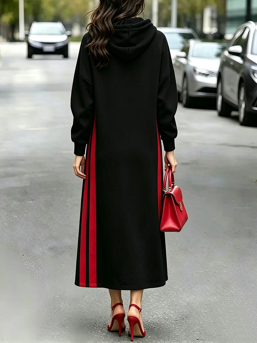 Goedele - Robe longue femme à capuche avec imprimé floral et manches longues