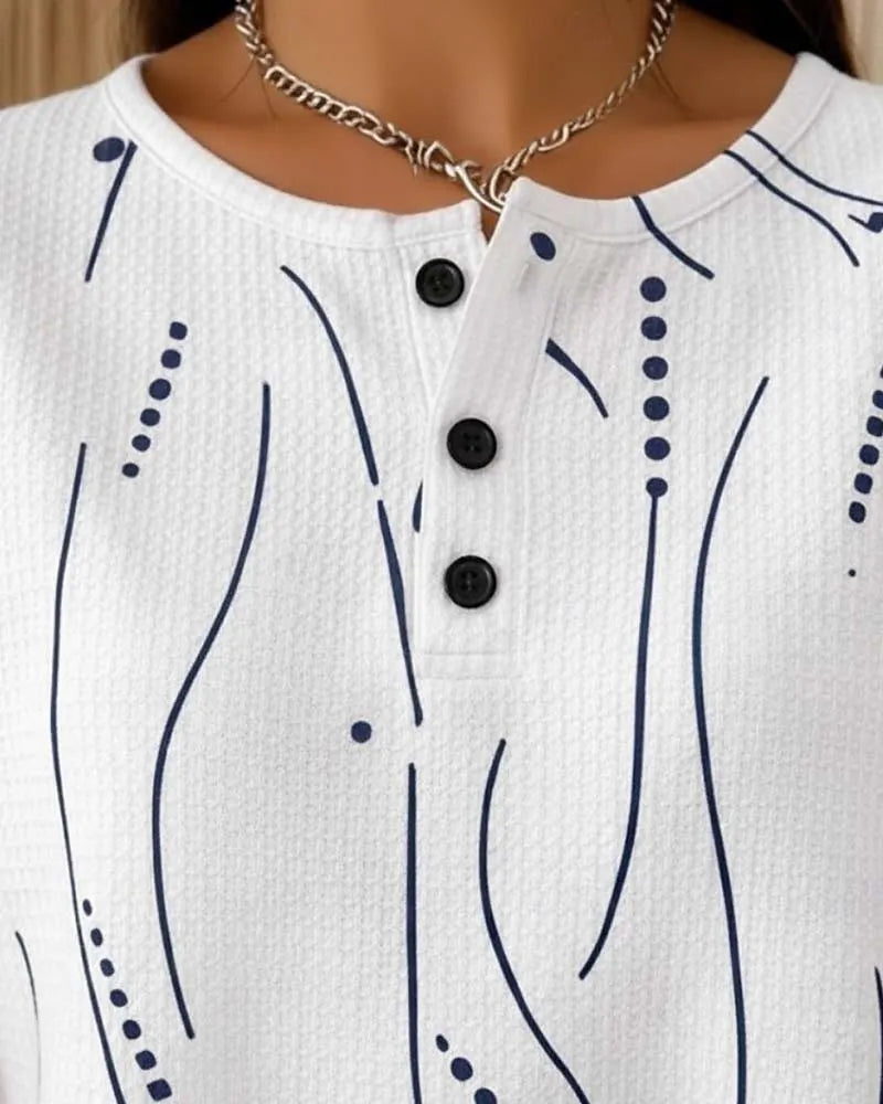 Zelynn - T-shirt femme imprimé à manches courtes avec boutons