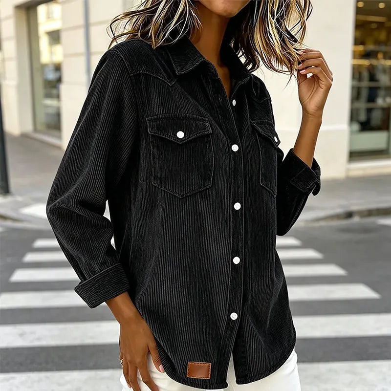 Sigrid - Chemise femme rayée boutonnée avec poches